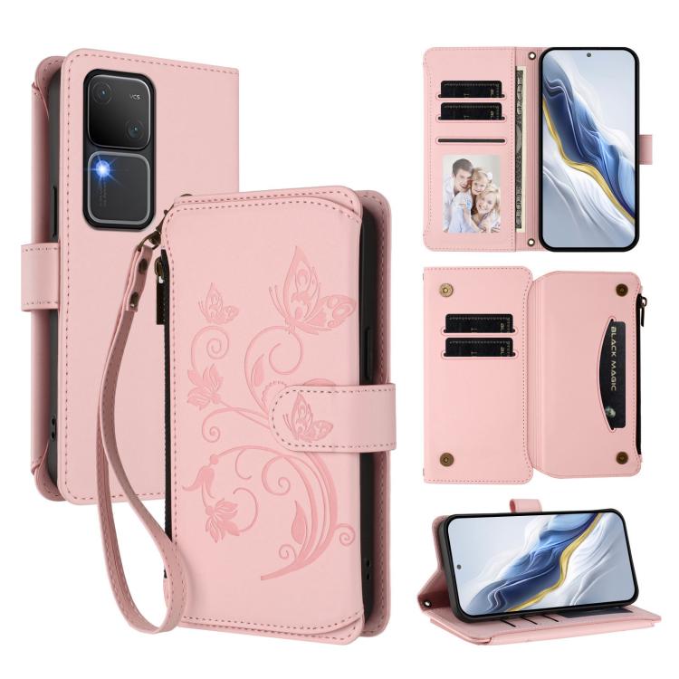 Butterfly Love Flower Multi-card Zipper Wallet Leather Phone Case, For vivo V40 Lite 5G / V30e 5G, For vivo S19, For vivo Y28 4G Global, For vivo Y38 5G Global / T3X 5G, For vivo X100 Pro / X100s Pro, For vivo X100s 5G, For vivo iQOO Z9x               ...