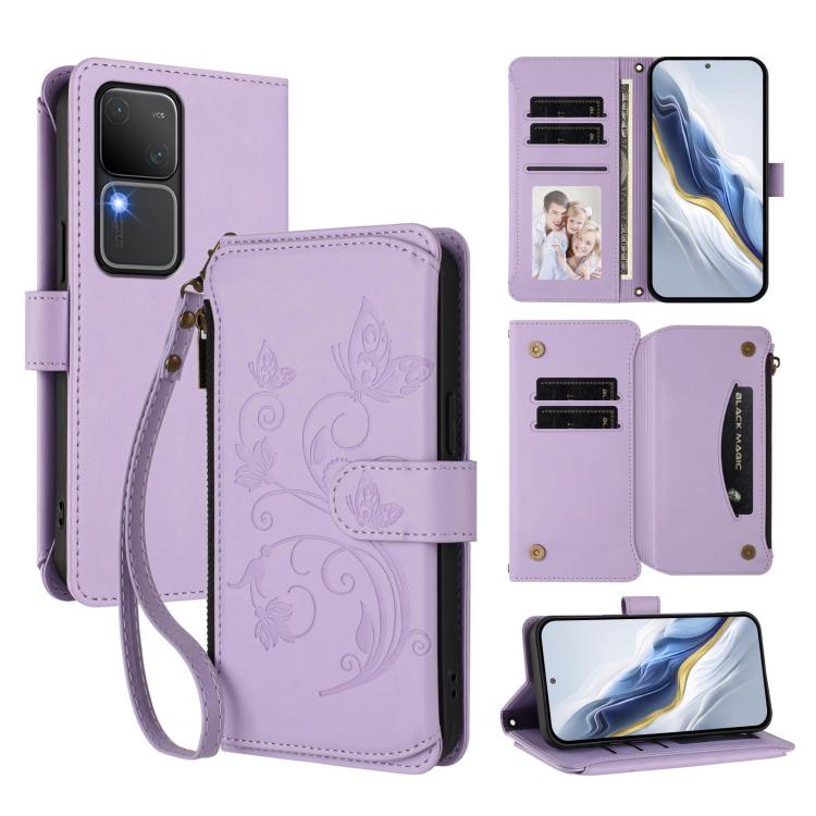 Butterfly Love Flower Multi-card Zipper Wallet Leather Phone Case, For vivo V40 Lite 5G / V30e 5G, For vivo S19, For vivo Y28 4G Global, For vivo Y38 5G Global / T3X 5G, For vivo X100 Pro / X100s Pro, For vivo X100s 5G, For vivo iQOO Z9x               ...