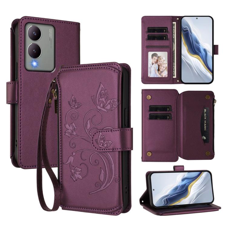 Butterfly Love Flower Multi-card Zipper Wallet Leather Phone Case, For vivo V40 Lite 5G / V30e 5G, For vivo S19, For vivo Y28 4G Global, For vivo Y38 5G Global / T3X 5G, For vivo X100 Pro / X100s Pro, For vivo X100s 5G, For vivo iQOO Z9x               ...