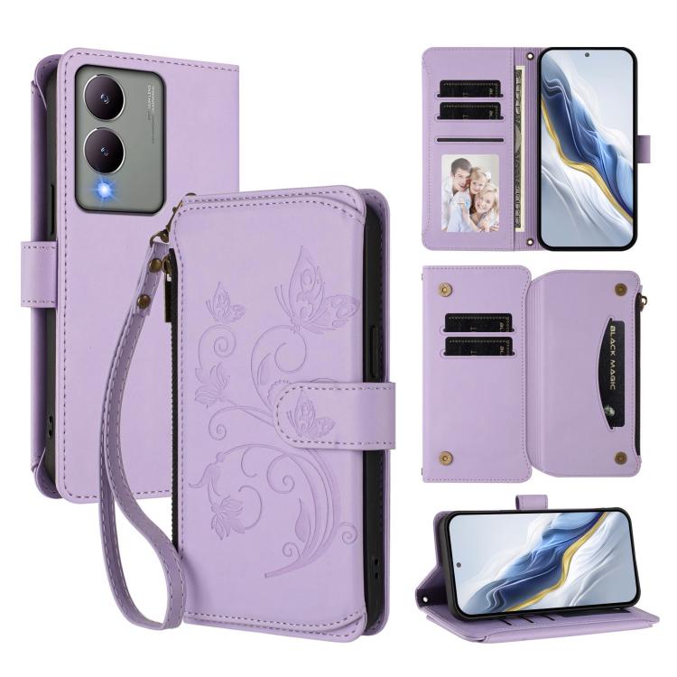 Butterfly Love Flower Multi-card Zipper Wallet Leather Phone Case, For vivo V40 Lite 5G / V30e 5G, For vivo S19, For vivo Y28 4G Global, For vivo Y38 5G Global / T3X 5G, For vivo X100 Pro / X100s Pro, For vivo X100s 5G, For vivo iQOO Z9x               ...