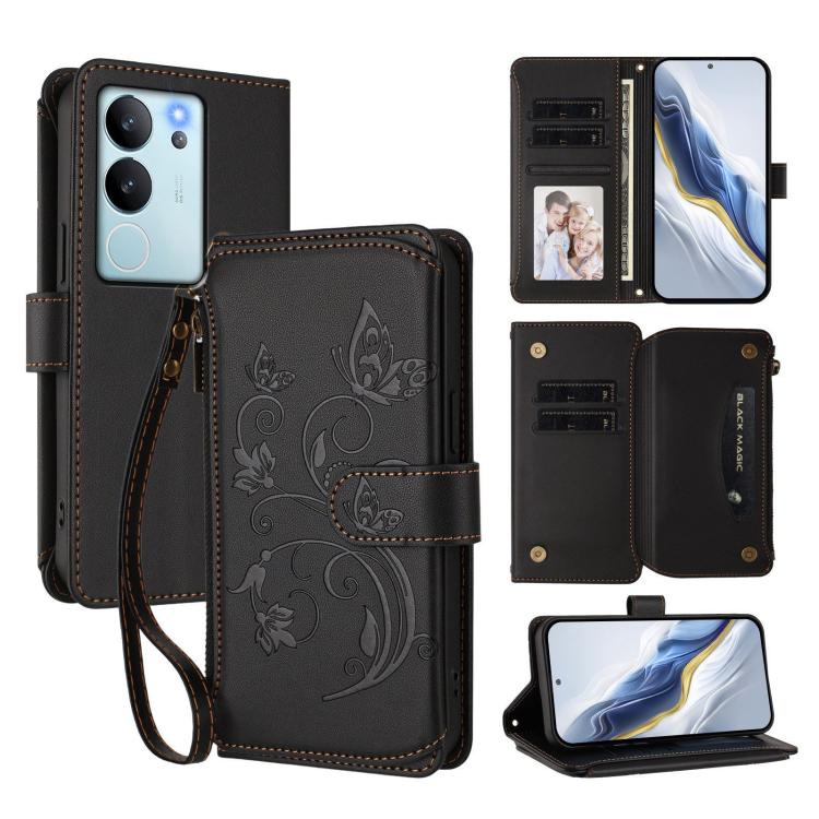Butterfly Love Flower Multi-card Zipper Wallet Leather Phone Case, For vivo V40 Lite 5G / V30e 5G, For vivo S19, For vivo Y28 4G Global, For vivo Y38 5G Global / T3X 5G, For vivo X100 Pro / X100s Pro, For vivo X100s 5G, For vivo iQOO Z9x               ...