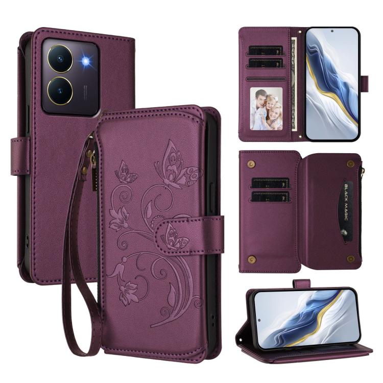 Butterfly Love Flower Multi-card Zipper Wallet Leather Phone Case, For vivo Y78 / Y36 4G Global, For vivo X100 5G, For vivo S17 / S17 Pro 5G / S17t 5G, For vivo Y27 4G 2023 Global / Y35M+, For vivo Y02A 4G / Y11 2023 / Y02t                             ...