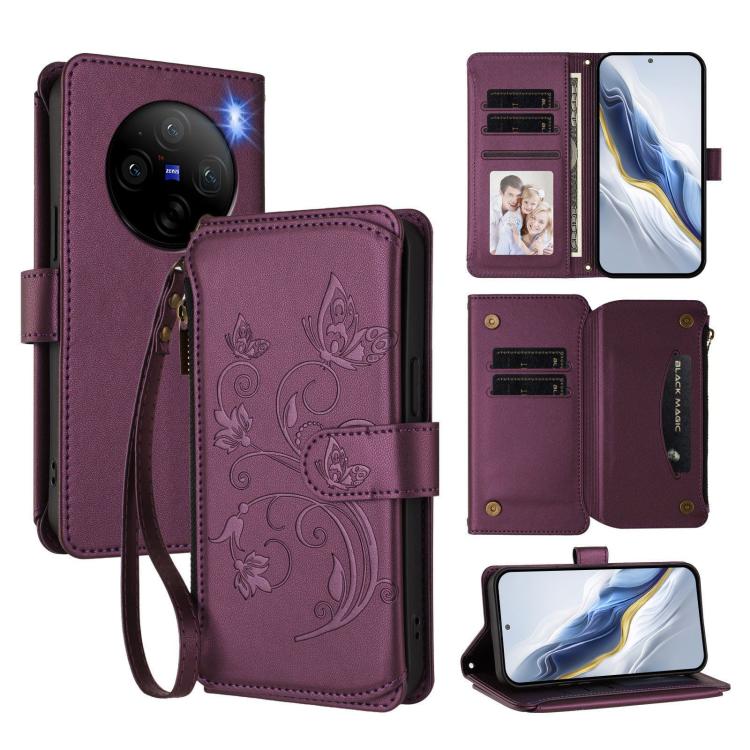 Butterfly Love Flower Multi-card Zipper Wallet Leather Phone Case, For vivo Y78 / Y36 4G Global, For vivo X100 5G, For vivo S17 / S17 Pro 5G / S17t 5G, For vivo Y27 4G 2023 Global / Y35M+, For vivo Y02A 4G / Y11 2023 / Y02t                             ...