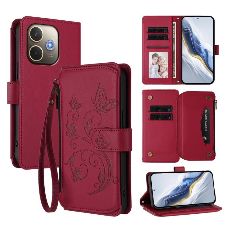 Butterfly Love Flower Multi-card Zipper Wallet Leather Phone Case, For OPPO A5x 5G / 4G Global, For OPPO A5 5G / A3 Pro 5G Global, For OPPO Reno14 Pro 5G, For OPPO Find X8s+ 5G, For OPPO Find X8s 5G, For OPPO Find X8 Ultra 5G                           ...