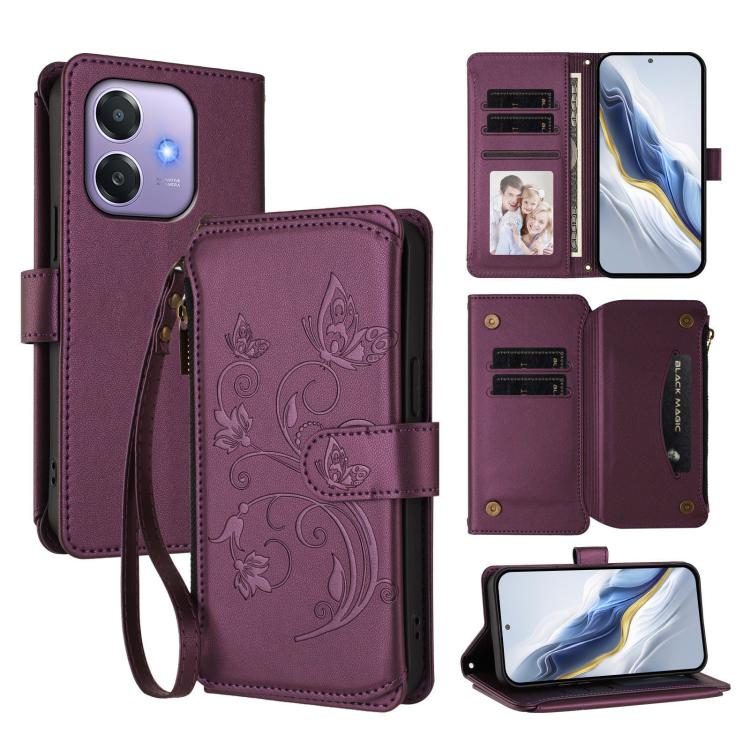 Butterfly Love Flower Multi-card Zipper Wallet Leather Phone Case, For OPPO Reno13 F 5G Global / 4G India, For OPPO A3x / A3 / A60 5G Global, For OPPO Find X8 5G, For OPPO A80 5G EU / K12x 5G Global, For OPPO Reno12 F 5G / 4G                           ...