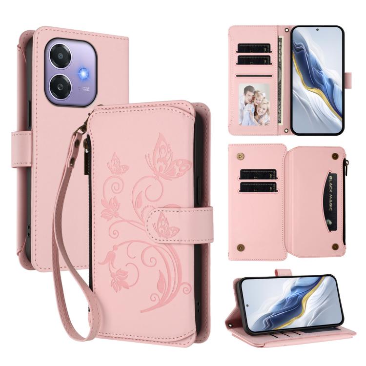 Butterfly Love Flower Multi-card Zipper Wallet Leather Phone Case, For OPPO Reno13 F 5G Global / 4G India, For OPPO A3x / A3 / A60 5G Global, For OPPO Find X8 5G, For OPPO A80 5G EU / K12x 5G Global, For OPPO Reno12 F 5G / 4G                           ...