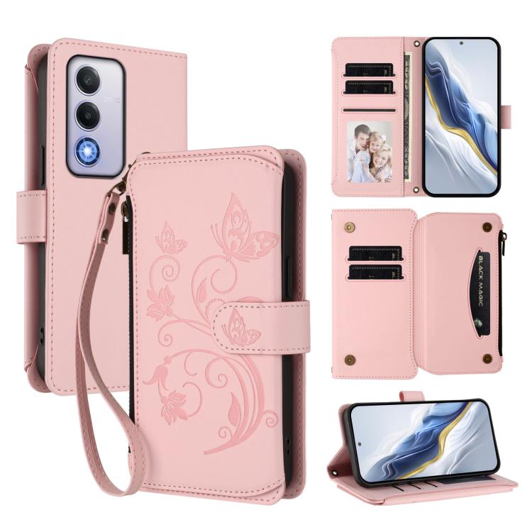Butterfly Love Flower Multi-card Zipper Wallet Leather Phone Case, For OPPO Reno13 F 5G Global / 4G India, For OPPO A3x / A3 / A60 5G Global, For OPPO Find X8 5G, For OPPO A80 5G EU / K12x 5G Global, For OPPO Reno12 F 5G / 4G                           ...