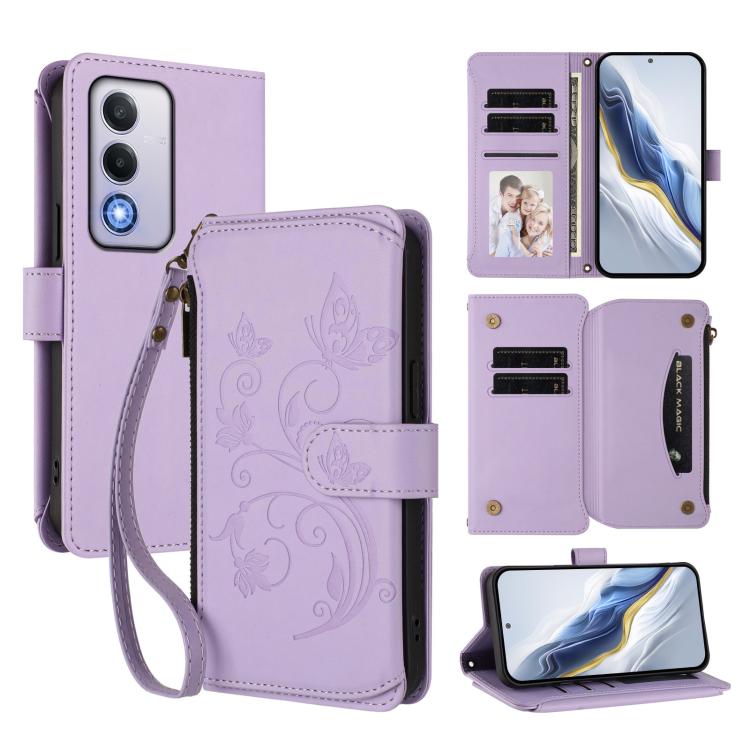 Butterfly Love Flower Multi-card Zipper Wallet Leather Phone Case, For OPPO Reno13 F 5G Global / 4G India, For OPPO A3x / A3 / A60 5G Global, For OPPO Find X8 5G, For OPPO A80 5G EU / K12x 5G Global, For OPPO Reno12 F 5G / 4G                           ...