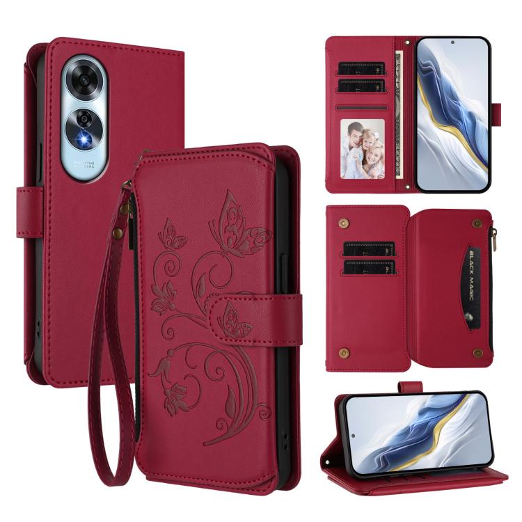 Butterfly Love Flower Multi-card Zipper Wallet Leather Phone Case, For OPPO Reno13 F 5G Global / 4G India, For OPPO A3x / A3 / A60 5G Global, For OPPO Find X8 5G, For OPPO A80 5G EU / K12x 5G Global, For OPPO Reno12 F 5G / 4G                           ...