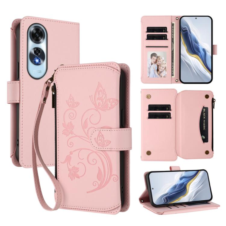 Butterfly Love Flower Multi-card Zipper Wallet Leather Phone Case, For OPPO Reno13 F 5G Global / 4G India, For OPPO A3x / A3 / A60 5G Global, For OPPO Find X8 5G, For OPPO A80 5G EU / K12x 5G Global, For OPPO Reno12 F 5G / 4G                           ...