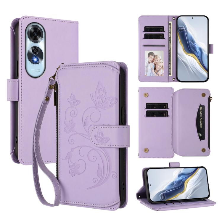 Butterfly Love Flower Multi-card Zipper Wallet Leather Phone Case, For OPPO Reno13 F 5G Global / 4G India, For OPPO A3x / A3 / A60 5G Global, For OPPO Find X8 5G, For OPPO A80 5G EU / K12x 5G Global, For OPPO Reno12 F 5G / 4G                           ...