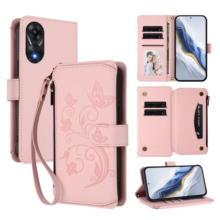 Butterfly Love Flower Multi-card Zipper Wallet Leather Phone Case, For OPPO Reno11 5G Global, For OPPO Reno11 Pro 5G Global, For OPPO Find X7 Ultra, For OPPO A18 4G Global / A38 4G, For OPPO Reno9 A, For OPPO A58 4G Global                              ...