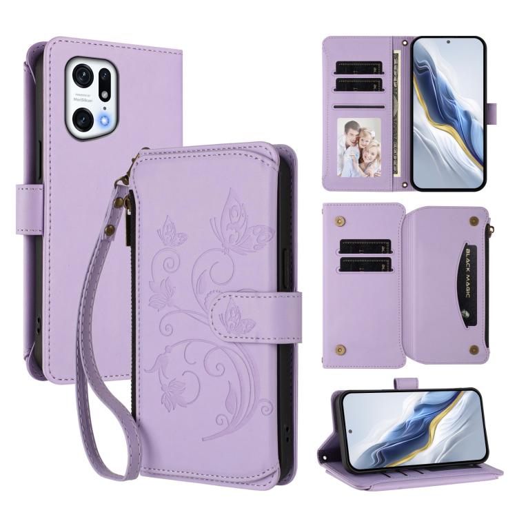 Butterfly Love Flower Multi-card Zipper Wallet Leather Phone Case, For OPPO A16e / A16k, For OPPO Find X5 Pro, For OPPO Find X5, For OPPO Reno7 5G Global / Find X5 Lite