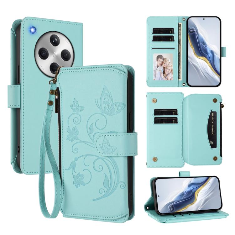 Butterfly Love Flower Multi-card Zipper Wallet Leather Phone Case, For OPPO Reno13 F 5G Global / 4G India, For OPPO A3x / A3 / A60 5G Global, For OPPO Find X8 5G, For OPPO A80 5G EU / K12x 5G Global, For OPPO Reno12 F 5G / 4G                           ...