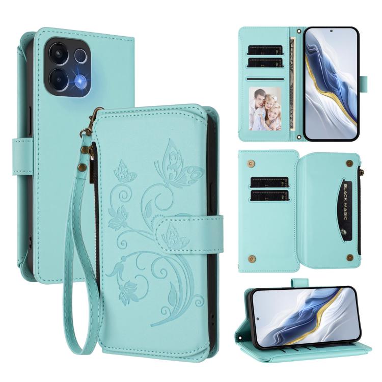 Butterfly Love Flower Multi-card Zipper Wallet Leather Phone Case, For OPPO Reno16 F 5G / FS 5G, For OPPO Reno16 Pro 5G Global, For OPPO Find X9s Pro 5G, For OPPO Find X9 Ultra, For OPPO Find X9, For OPPO A6 GT 5G, For OPPO Find X9 Pro, For OPPO K13 In...