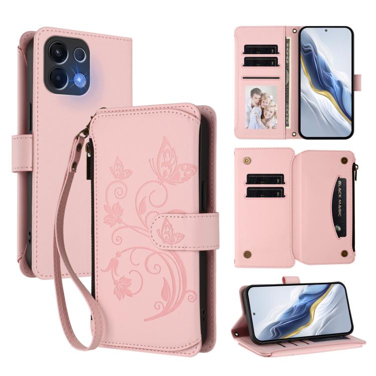 Butterfly Love Flower Multi-card Zipper Wallet Leather Phone Case, For OPPO Reno16 F 5G / FS 5G, For OPPO Reno16 Pro 5G Global, For OPPO Find X9s Pro 5G, For OPPO Find X9 Ultra, For OPPO Find X9, For OPPO A6 GT 5G, For OPPO Find X9 Pro, For OPPO K13 In...