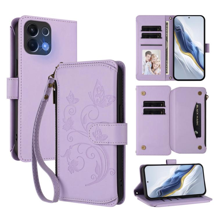 Butterfly Love Flower Multi-card Zipper Wallet Leather Phone Case, For OPPO Reno16 F 5G / FS 5G, For OPPO Reno16 Pro 5G Global, For OPPO Find X9s Pro 5G, For OPPO Find X9 Ultra, For OPPO Find X9, For OPPO A6 GT 5G, For OPPO Find X9 Pro, For OPPO K13 In...