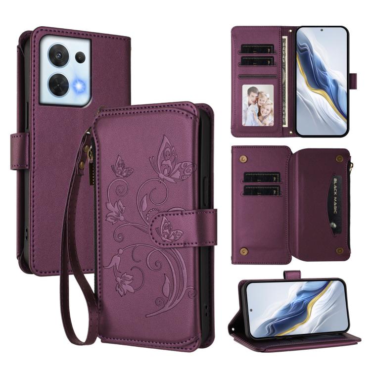 Butterfly Love Flower Multi-card Zipper Wallet Leather Phone Case, For OPPO Reno8 T 4G Global, For OPPO Find X6 Pro 5G, For OPPO Find X6 5G, For OPPO Reno8 T 5G Global /  A1 Pro 5G, For OPPO Reno8 4G / Reno7 4G Global, For OPPO A57 / A77 / A57s 4G Glob...