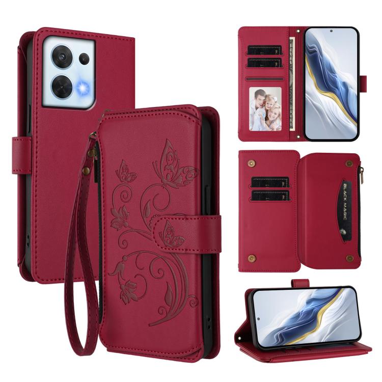 Butterfly Love Flower Multi-card Zipper Wallet Leather Phone Case, For OPPO Reno8 T 4G Global, For OPPO Find X6 Pro 5G, For OPPO Find X6 5G, For OPPO Reno8 T 5G Global /  A1 Pro 5G, For OPPO Reno8 4G / Reno7 4G Global, For OPPO A57 / A77 / A57s 4G Glob...
