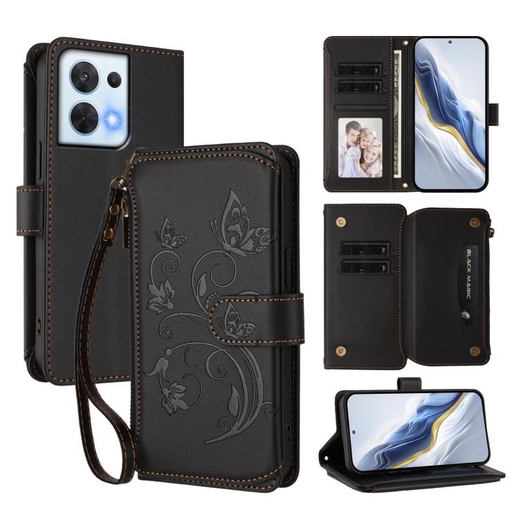 Butterfly Love Flower Multi-card Zipper Wallet Leather Phone Case, For OPPO Reno8 T 4G Global, For OPPO Find X6 Pro 5G, For OPPO Find X6 5G, For OPPO Reno8 T 5G Global /  A1 Pro 5G, For OPPO Reno8 4G / Reno7 4G Global, For OPPO A57 / A77 / A57s 4G Glob...