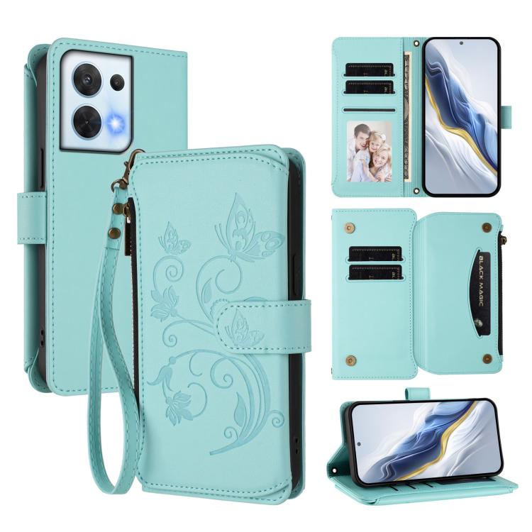 Butterfly Love Flower Multi-card Zipper Wallet Leather Phone Case, For OPPO Reno8 T 4G Global, For OPPO Find X6 Pro 5G, For OPPO Find X6 5G, For OPPO Reno8 T 5G Global /  A1 Pro 5G, For OPPO Reno8 4G / Reno7 4G Global, For OPPO A57 / A77 / A57s 4G Glob...