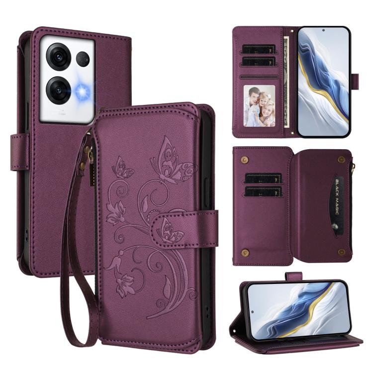 Butterfly Love Flower Multi-card Zipper Wallet Leather Phone Case, For OPPO Reno8 T 4G Global, For OPPO Find X6 Pro 5G, For OPPO Find X6 5G, For OPPO Reno8 T 5G Global /  A1 Pro 5G, For OPPO Reno8 4G / Reno7 4G Global, For OPPO A57 / A77 / A57s 4G Glob...