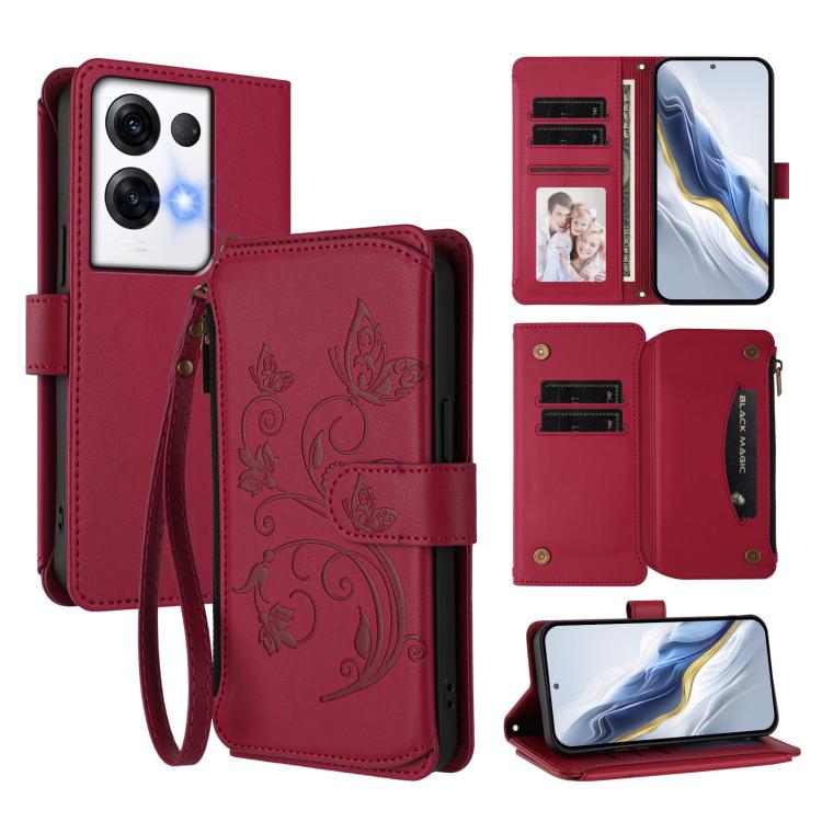 Butterfly Love Flower Multi-card Zipper Wallet Leather Phone Case, For OPPO Reno8 T 4G Global, For OPPO Find X6 Pro 5G, For OPPO Find X6 5G, For OPPO Reno8 T 5G Global /  A1 Pro 5G, For OPPO Reno8 4G / Reno7 4G Global, For OPPO A57 / A77 / A57s 4G Glob...