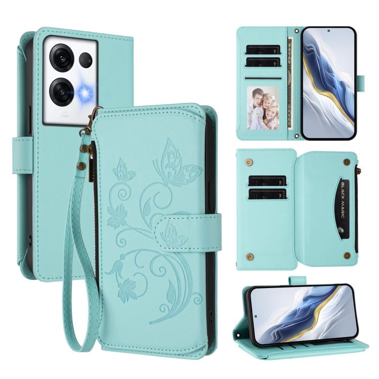 Butterfly Love Flower Multi-card Zipper Wallet Leather Phone Case, For OPPO Reno8 T 4G Global, For OPPO Find X6 Pro 5G, For OPPO Find X6 5G, For OPPO Reno8 T 5G Global /  A1 Pro 5G, For OPPO Reno8 4G / Reno7 4G Global, For OPPO A57 / A77 / A57s 4G Glob...