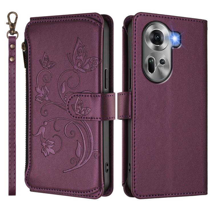 Butterfly Love Flower Multi-card Zipper Wallet Leather Phone Case, For OPPO Reno11 5G Global, For OPPO Reno11 Pro 5G Global, For OPPO Find X7 Ultra, For OPPO A18 4G Global / A38 4G, For OPPO Reno9 A, For OPPO A58 4G Global                              ...