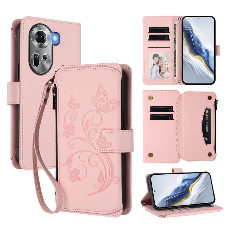 Butterfly Love Flower Multi-card Zipper Wallet Leather Phone Case, For OPPO Reno11 5G Global, For OPPO Reno11 Pro 5G Global, For OPPO Find X7 Ultra, For OPPO A18 4G Global / A38 4G, For OPPO Reno9 A, For OPPO A58 4G Global                              ...