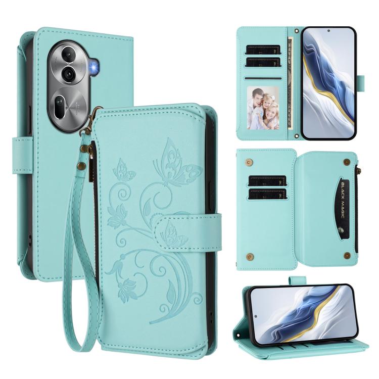 Butterfly Love Flower Multi-card Zipper Wallet Leather Phone Case, For OPPO Reno11 5G Global, For OPPO Reno11 Pro 5G Global, For OPPO Find X7 Ultra, For OPPO A18 4G Global / A38 4G, For OPPO Reno9 A, For OPPO A58 4G Global                              ...