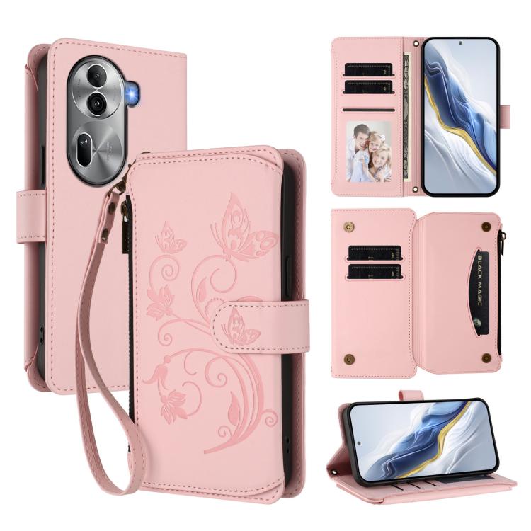 Butterfly Love Flower Multi-card Zipper Wallet Leather Phone Case, For OPPO Reno11 5G Global, For OPPO Reno11 Pro 5G Global, For OPPO Find X7 Ultra, For OPPO A18 4G Global / A38 4G, For OPPO Reno9 A, For OPPO A58 4G Global                              ...