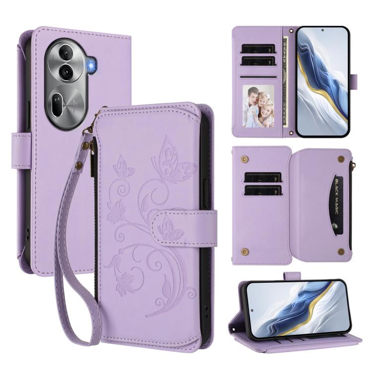 Butterfly Love Flower Multi-card Zipper Wallet Leather Phone Case, For OPPO Reno11 5G Global, For OPPO Reno11 Pro 5G Global, For OPPO Find X7 Ultra, For OPPO A18 4G Global / A38 4G, For OPPO Reno9 A, For OPPO A58 4G Global                              ...