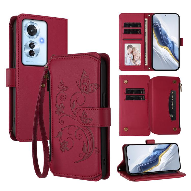 Butterfly Love Flower Multi-card Zipper Wallet Leather Phone Case, For OPPO Reno13 F 5G Global / 4G India, For OPPO A3x / A3 / A60 5G Global, For OPPO Find X8 5G, For OPPO A80 5G EU / K12x 5G Global, For OPPO Reno12 F 5G / 4G                           ...