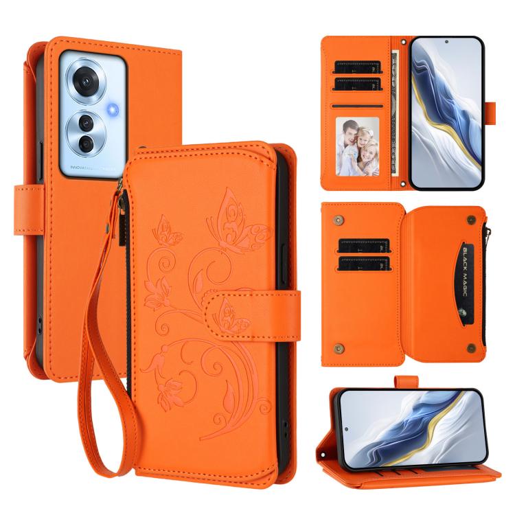 Butterfly Love Flower Multi-card Zipper Wallet Leather Phone Case, For OPPO Reno13 F 5G Global / 4G India, For OPPO A3x / A3 / A60 5G Global, For OPPO Find X8 5G, For OPPO A80 5G EU / K12x 5G Global, For OPPO Reno12 F 5G / 4G                           ...