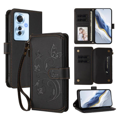 Butterfly Love Flower Multi-card Zipper Wallet Leather Phone Case, For OPPO Reno13 F 5G Global / 4G India, For OPPO A3x / A3 / A60 5G Global, For OPPO Find X8 5G, For OPPO A80 5G EU / K12x 5G Global, For OPPO Reno12 F 5G / 4G                           ...
