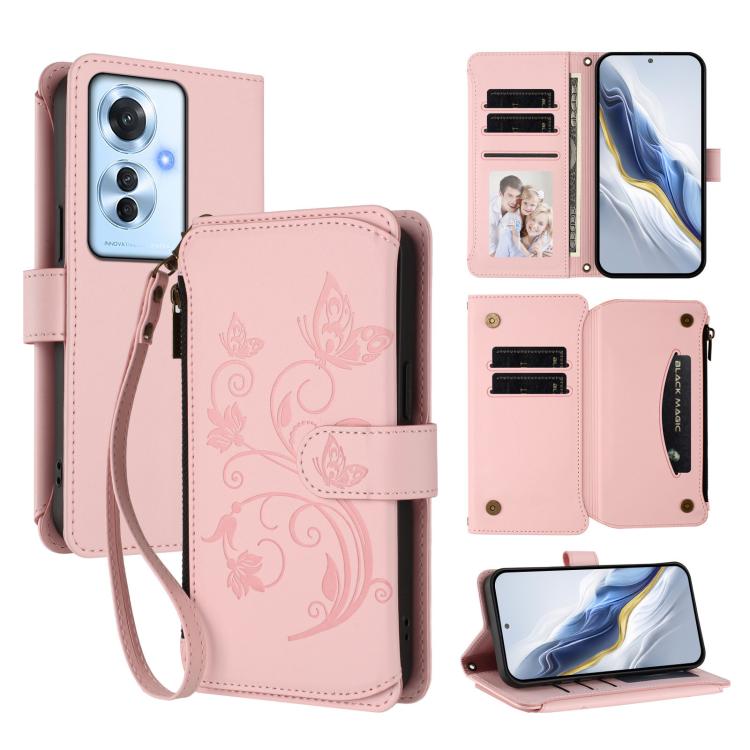 Butterfly Love Flower Multi-card Zipper Wallet Leather Phone Case, For OPPO Reno13 F 5G Global / 4G India, For OPPO A3x / A3 / A60 5G Global, For OPPO Find X8 5G, For OPPO A80 5G EU / K12x 5G Global, For OPPO Reno12 F 5G / 4G                           ...