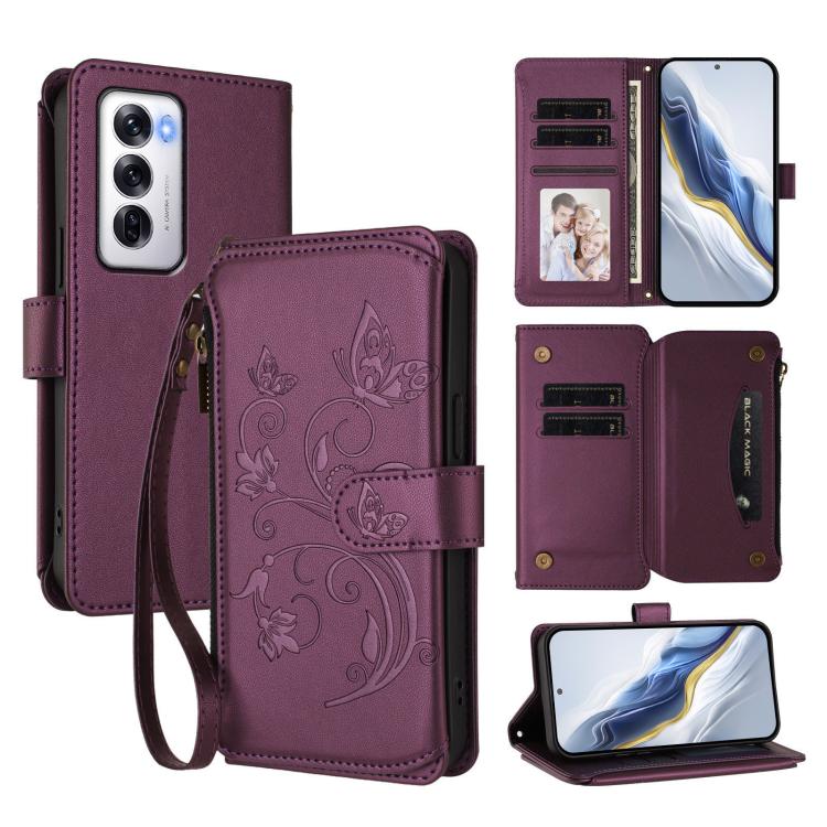 Butterfly Love Flower Multi-card Zipper Wallet Leather Phone Case, For OPPO Reno13 F 5G Global / 4G India, For OPPO A3x / A3 / A60 5G Global, For OPPO Find X8 5G, For OPPO A80 5G EU / K12x 5G Global, For OPPO Reno12 F 5G / 4G                           ...