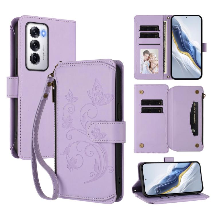Butterfly Love Flower Multi-card Zipper Wallet Leather Phone Case, For OPPO Reno13 F 5G Global / 4G India, For OPPO A3x / A3 / A60 5G Global, For OPPO Find X8 5G, For OPPO A80 5G EU / K12x 5G Global, For OPPO Reno12 F 5G / 4G                           ...