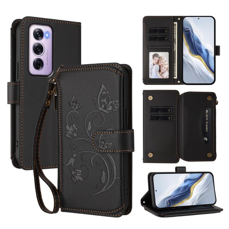 Butterfly Love Flower Multi-card Zipper Wallet Leather Phone Case, For OPPO Reno13 F 5G Global / 4G India, For OPPO A3x / A3 / A60 5G Global, For OPPO Find X8 5G, For OPPO A80 5G EU / K12x 5G Global, For OPPO Reno12 F 5G / 4G                           ...