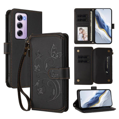 Butterfly Love Flower Multi-card Zipper Wallet Leather Phone Case, For OPPO Reno13 F 5G Global / 4G India, For OPPO A3x / A3 / A60 5G Global, For OPPO Find X8 5G, For OPPO A80 5G EU / K12x 5G Global, For OPPO Reno12 F 5G / 4G                           ...