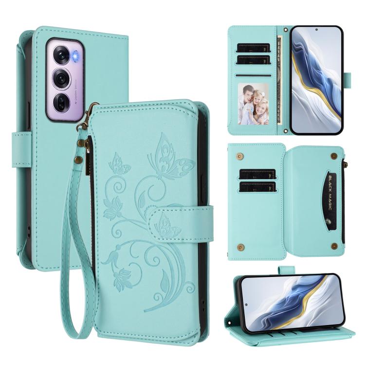 Butterfly Love Flower Multi-card Zipper Wallet Leather Phone Case, For OPPO Reno13 F 5G Global / 4G India, For OPPO A3x / A3 / A60 5G Global, For OPPO Find X8 5G, For OPPO A80 5G EU / K12x 5G Global, For OPPO Reno12 F 5G / 4G                           ...
