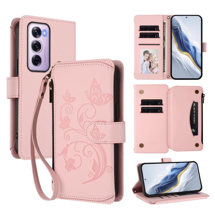 Butterfly Love Flower Multi-card Zipper Wallet Leather Phone Case, For OPPO Reno13 F 5G Global / 4G India, For OPPO A3x / A3 / A60 5G Global, For OPPO Find X8 5G, For OPPO A80 5G EU / K12x 5G Global, For OPPO Reno12 F 5G / 4G                           ...