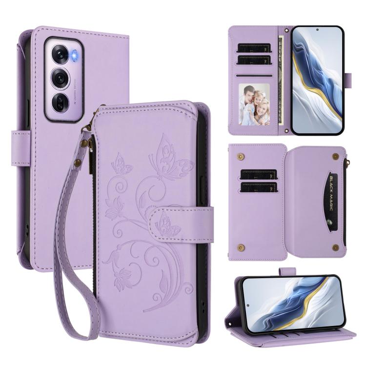 Butterfly Love Flower Multi-card Zipper Wallet Leather Phone Case, For OPPO Reno13 F 5G Global / 4G India, For OPPO A3x / A3 / A60 5G Global, For OPPO Find X8 5G, For OPPO A80 5G EU / K12x 5G Global, For OPPO Reno12 F 5G / 4G                           ...
