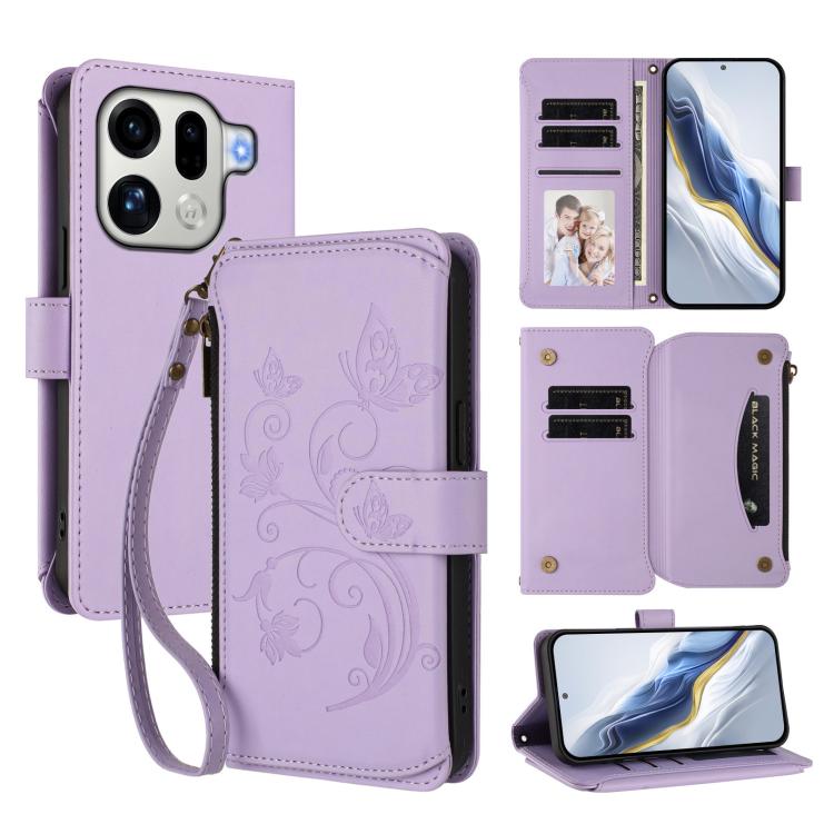 Butterfly Love Flower Multi-card Zipper Wallet Leather Phone Case, For OPPO Reno16 F 5G / FS 5G, For OPPO Reno16 Pro 5G Global, For OPPO Find X9s Pro 5G, For OPPO Find X9 Ultra, For OPPO Find X9, For OPPO A6 GT 5G, For OPPO Find X9 Pro, For OPPO K13 In...