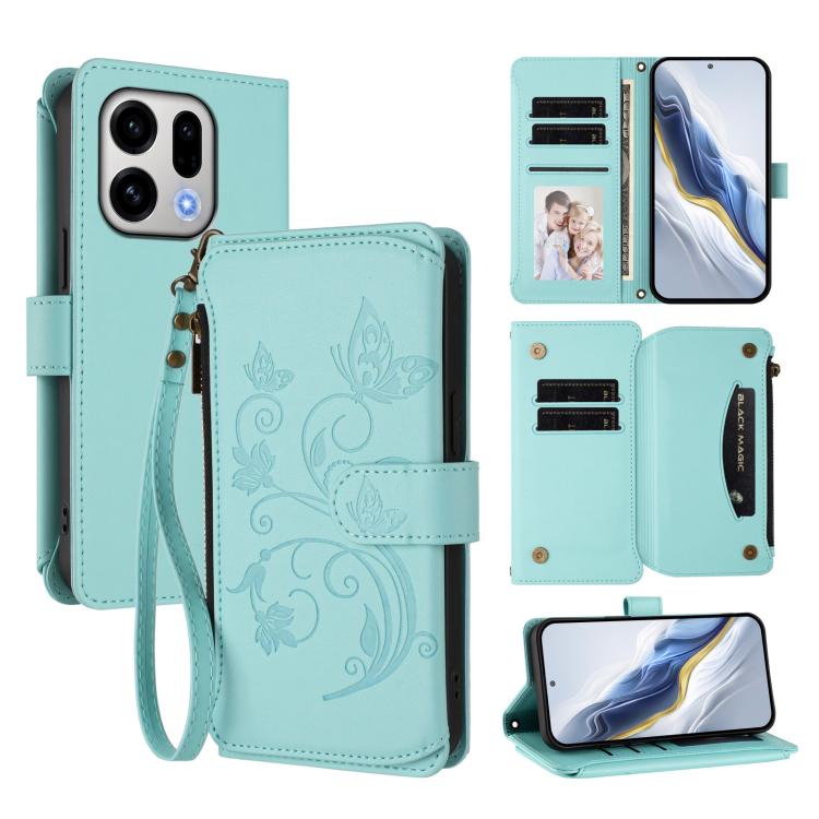 Butterfly Love Flower Multi-card Zipper Wallet Leather Phone Case, For OPPO Reno16 F 5G / FS 5G, For OPPO Reno16 Pro 5G Global, For OPPO Find X9s Pro 5G, For OPPO Find X9 Ultra, For OPPO Find X9, For OPPO A6 GT 5G, For OPPO Find X9 Pro, For OPPO K13 In...