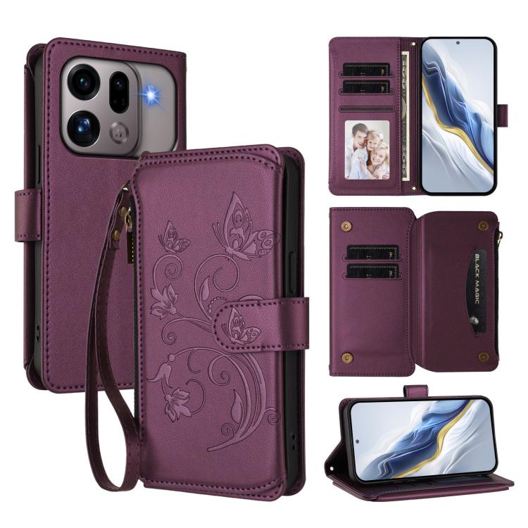 Butterfly Love Flower Multi-card Zipper Wallet Leather Phone Case, For OPPO Reno16 F 5G / FS 5G, For OPPO Reno16 Pro 5G Global, For OPPO Find X9s Pro 5G, For OPPO Find X9 Ultra, For OPPO Find X9, For OPPO A6 GT 5G, For OPPO Find X9 Pro, For OPPO K13 In...