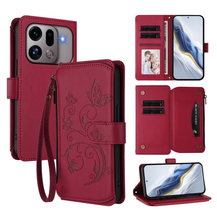 Butterfly Love Flower Multi-card Zipper Wallet Leather Phone Case, For OPPO Reno16 F 5G / FS 5G, For OPPO Reno16 Pro 5G Global, For OPPO Find X9s Pro 5G, For OPPO Find X9 Ultra, For OPPO Find X9, For OPPO A6 GT 5G, For OPPO Find X9 Pro, For OPPO K13 In...
