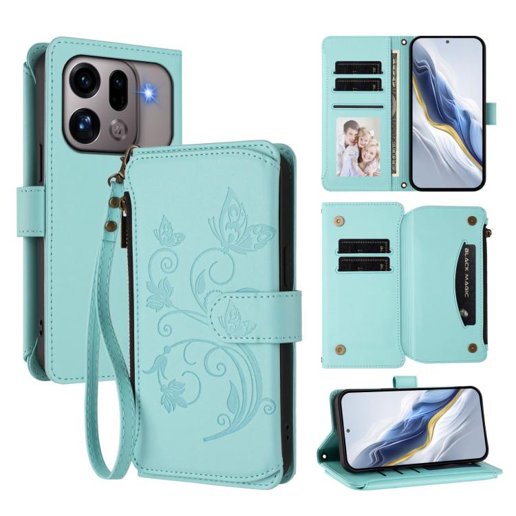 Butterfly Love Flower Multi-card Zipper Wallet Leather Phone Case, For OPPO Reno16 F 5G / FS 5G, For OPPO Reno16 Pro 5G Global, For OPPO Find X9s Pro 5G, For OPPO Find X9 Ultra, For OPPO Find X9, For OPPO A6 GT 5G, For OPPO Find X9 Pro, For OPPO K13 In...