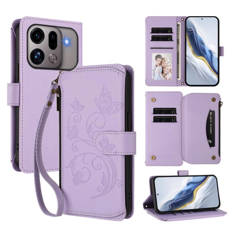 Butterfly Love Flower Multi-card Zipper Wallet Leather Phone Case, For OPPO Reno16 F 5G / FS 5G, For OPPO Reno16 Pro 5G Global, For OPPO Find X9s Pro 5G, For OPPO Find X9 Ultra, For OPPO Find X9, For OPPO A6 GT 5G, For OPPO Find X9 Pro, For OPPO K13 In...